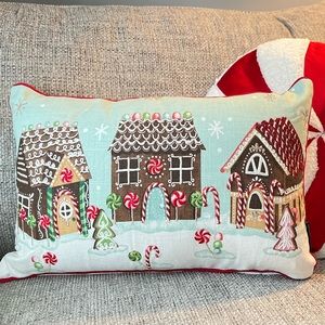Pastel Cynthia Rowley Gingerbread house Christmas pillow